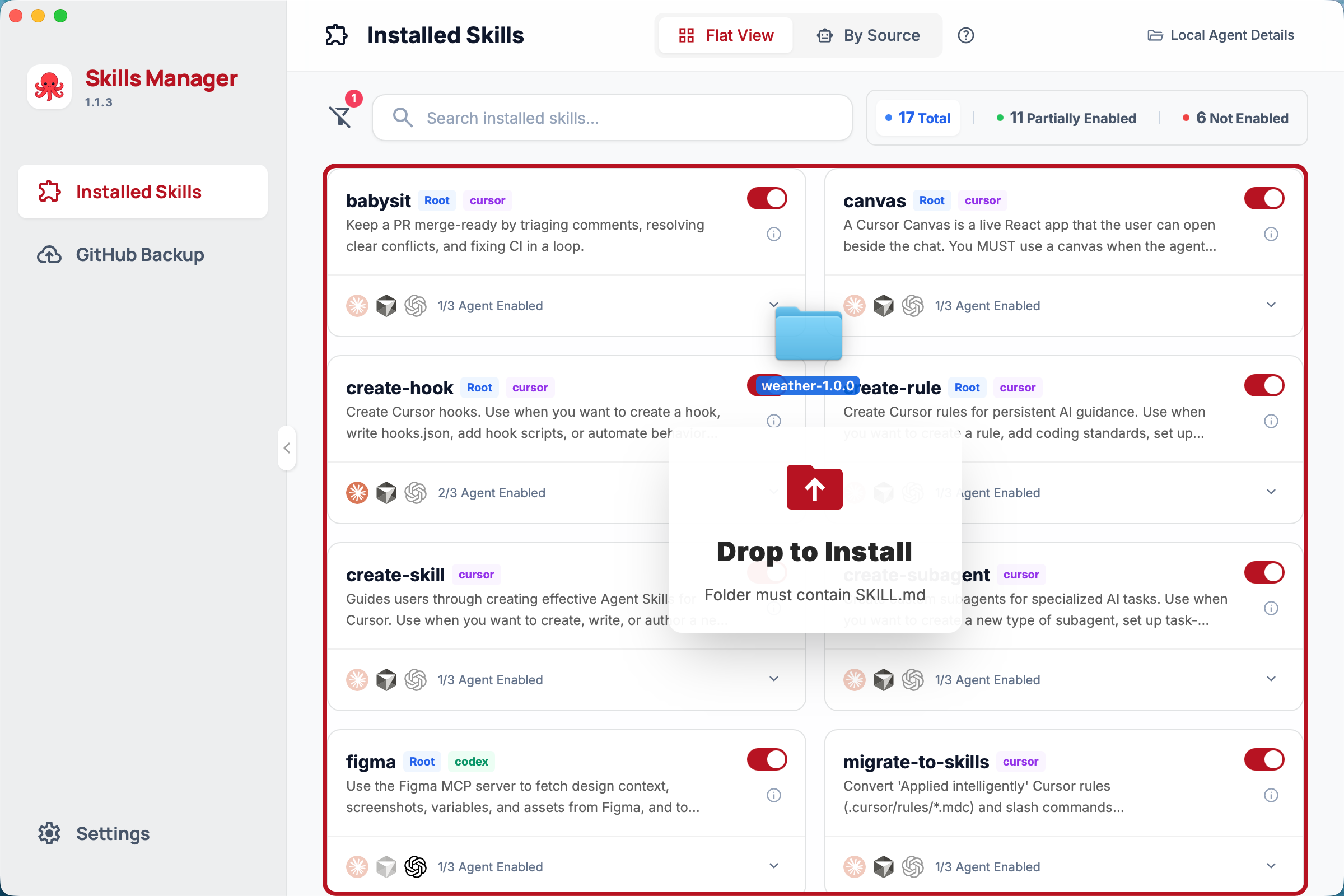 Drag and drop import